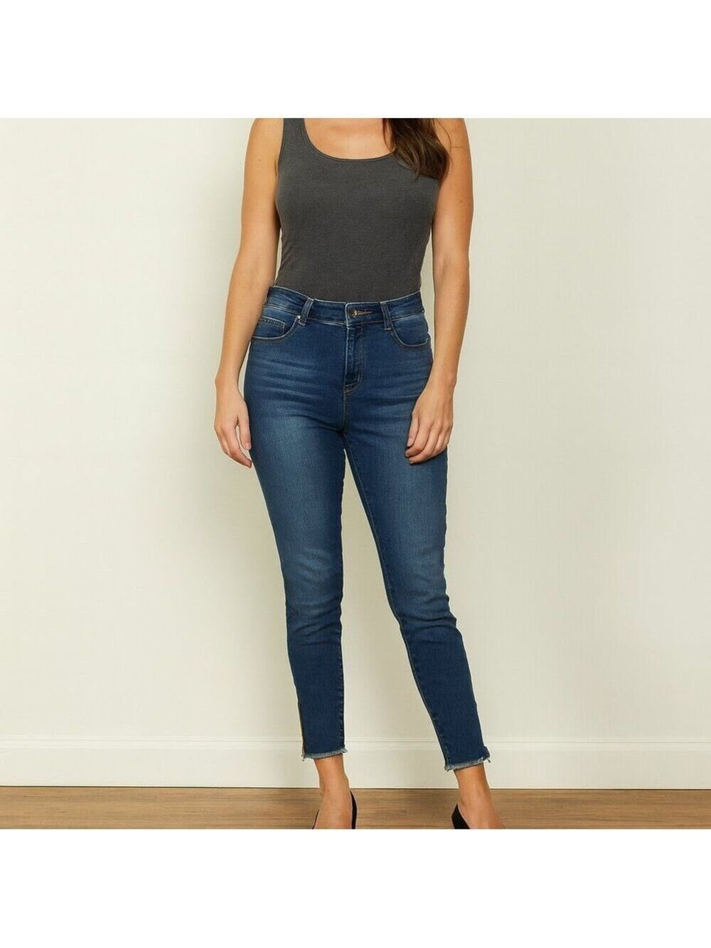 Catherine Malandrino Skinny Jeans Size 14 | Distressed Hem + Zipper Detail